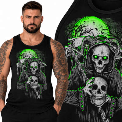 TANK TOP  HORROR SKULL GREEN